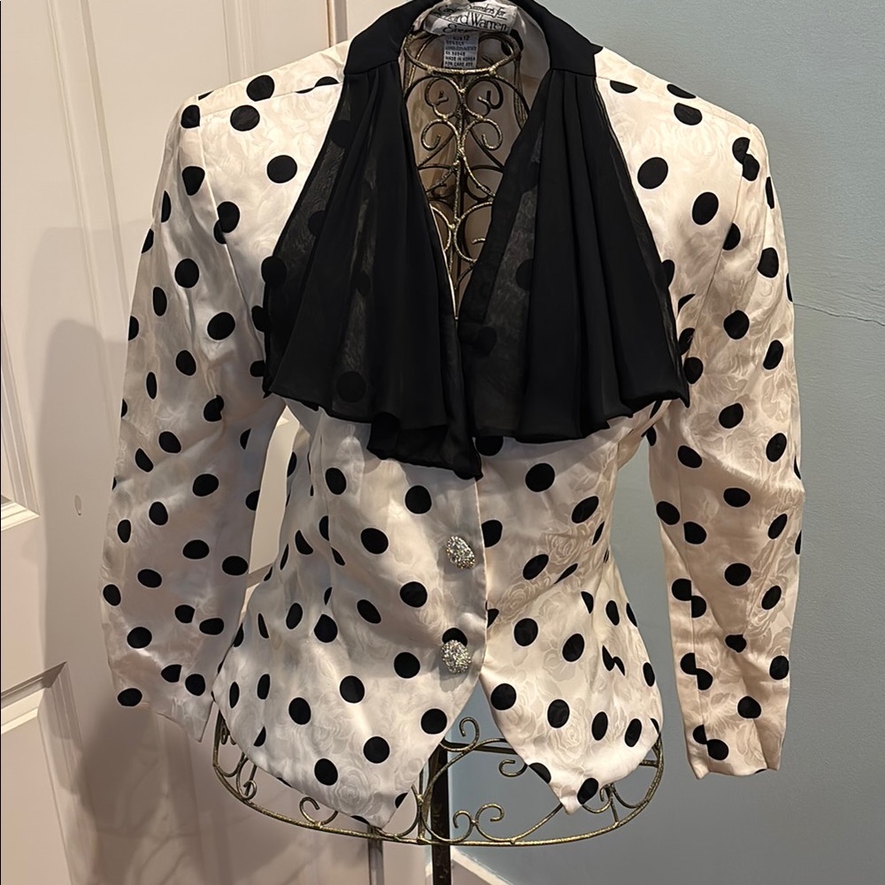 Polka Dot Blazer with Crystal Buttons